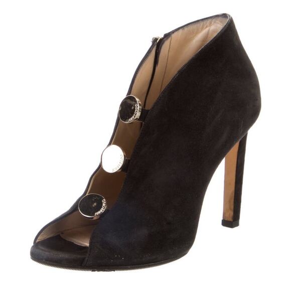 Jimmy Choo Lorna 100 Black Suede Stiletto Booties Hammered Embellishments IT 37 - Picture 1 of 5